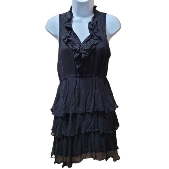 Ya.Da Dresses & Skirts - Anthropologie Ya Da Women’s Size  Medium Black Silk Dress Ruffle Collar Layered